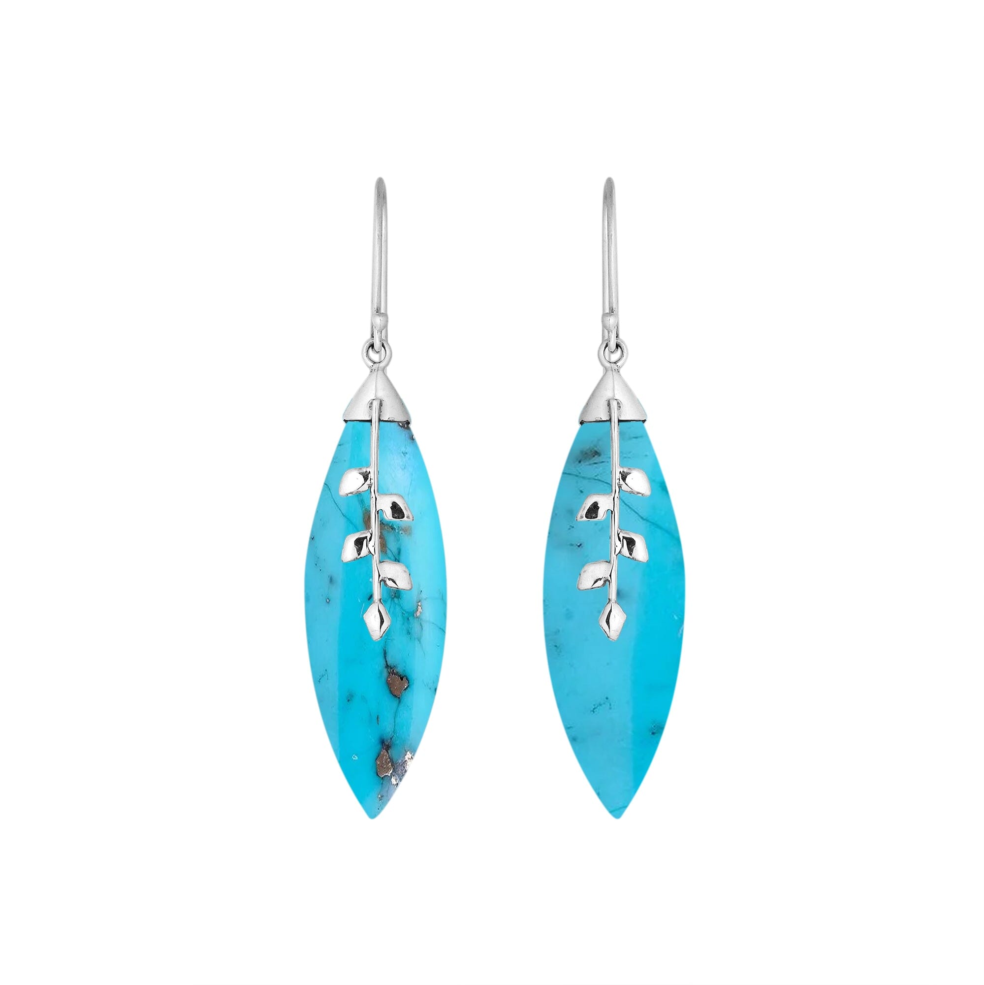 Sterling Silver Leaf Earrings With Turquoise Shell