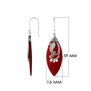 Sterling Silver Leaf Earrings With Red Coral