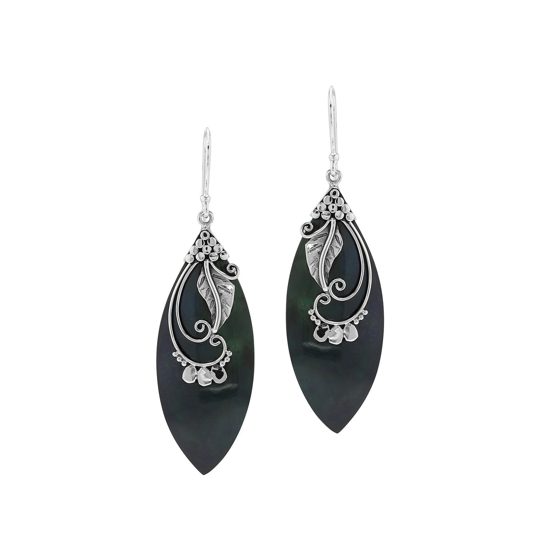 AE-1109-SHB Sterling Silver Earring With Black Shell Jewelry Bali Designs Inc 