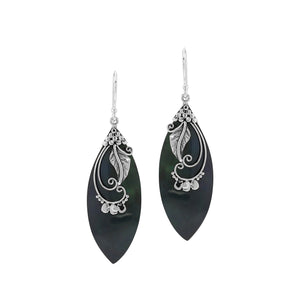 Sterling Silver Leaf Earrings With Black Shell