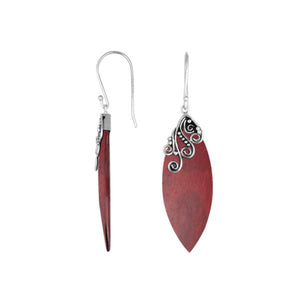 Red Coral Silver Leaf Earrings With Earwire For Wholesale