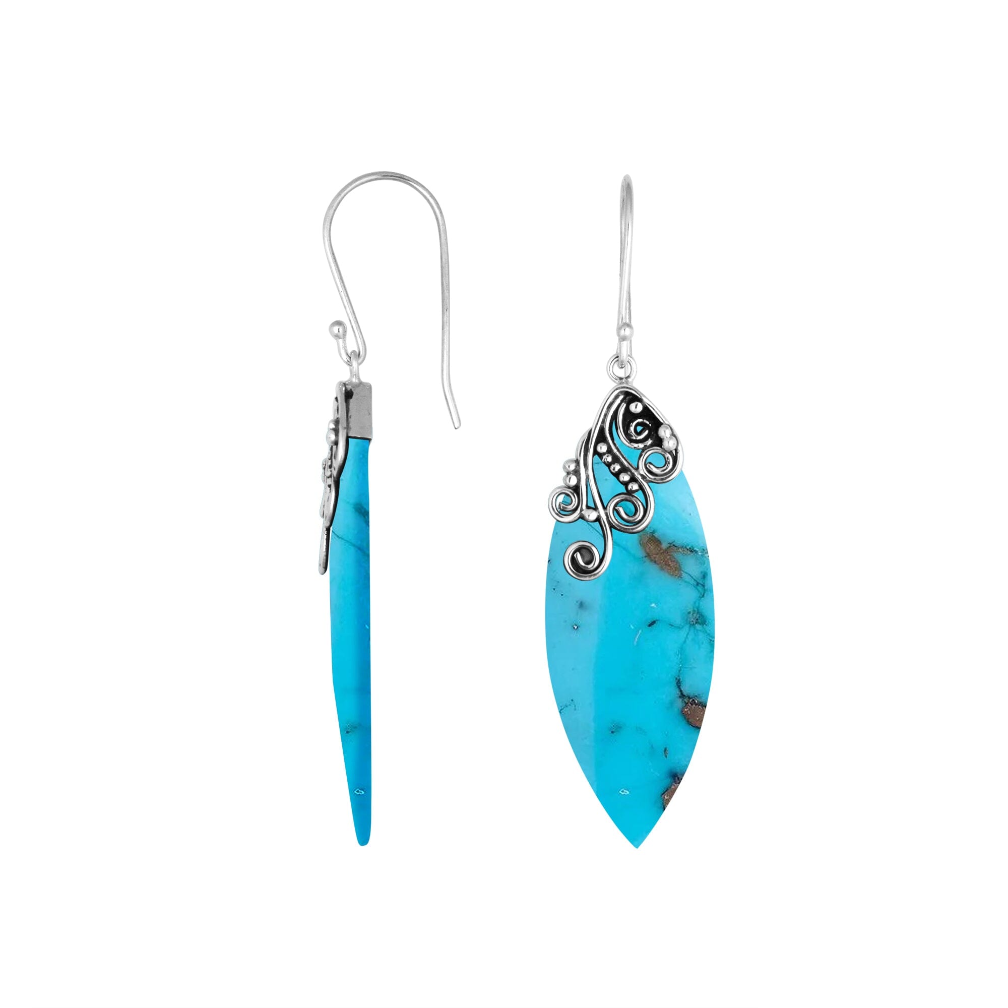 Turquoise Silver Leaf Earrings With Earwire For Wholesale