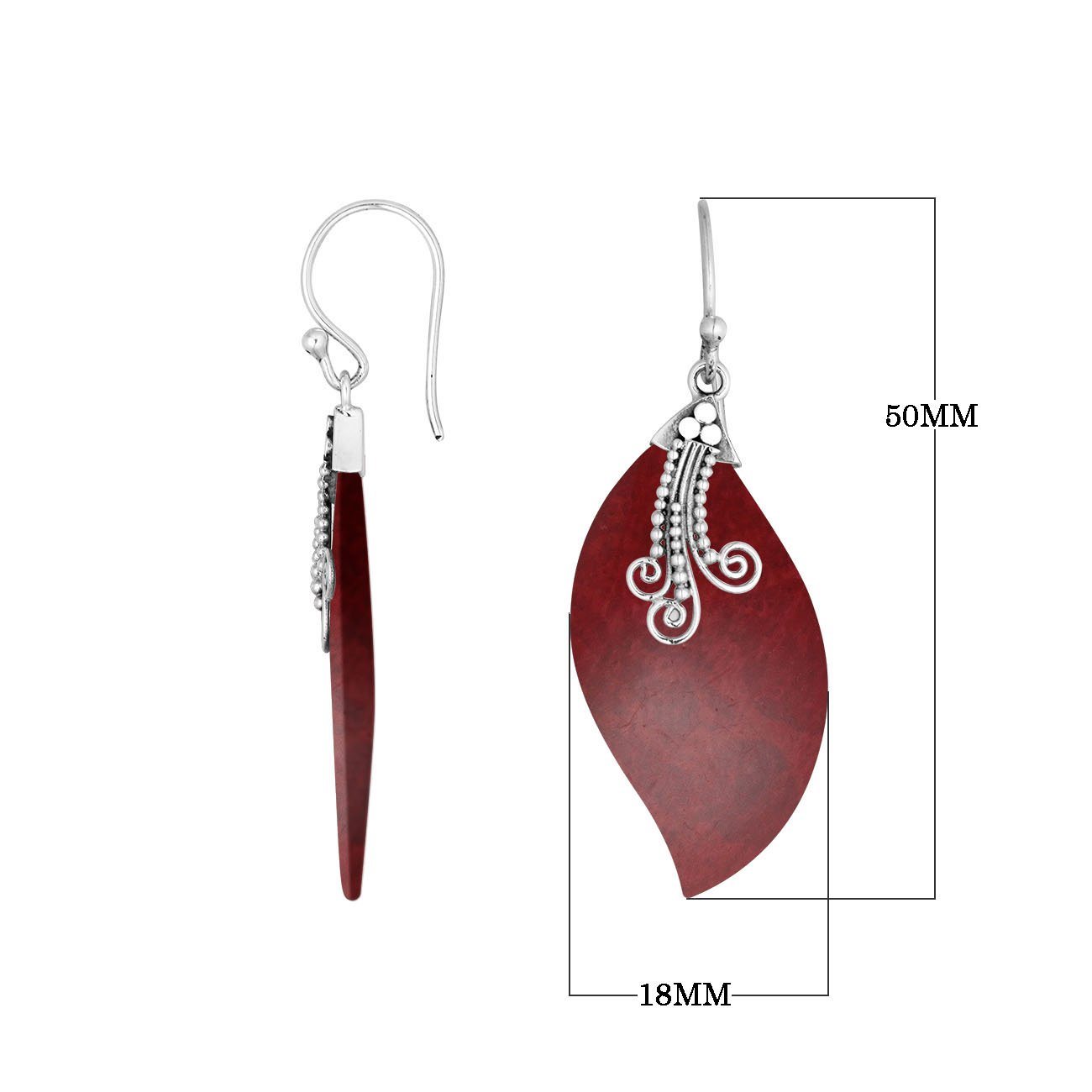 Red Coral Silver Wave Earrings With Earwire For Wholesale