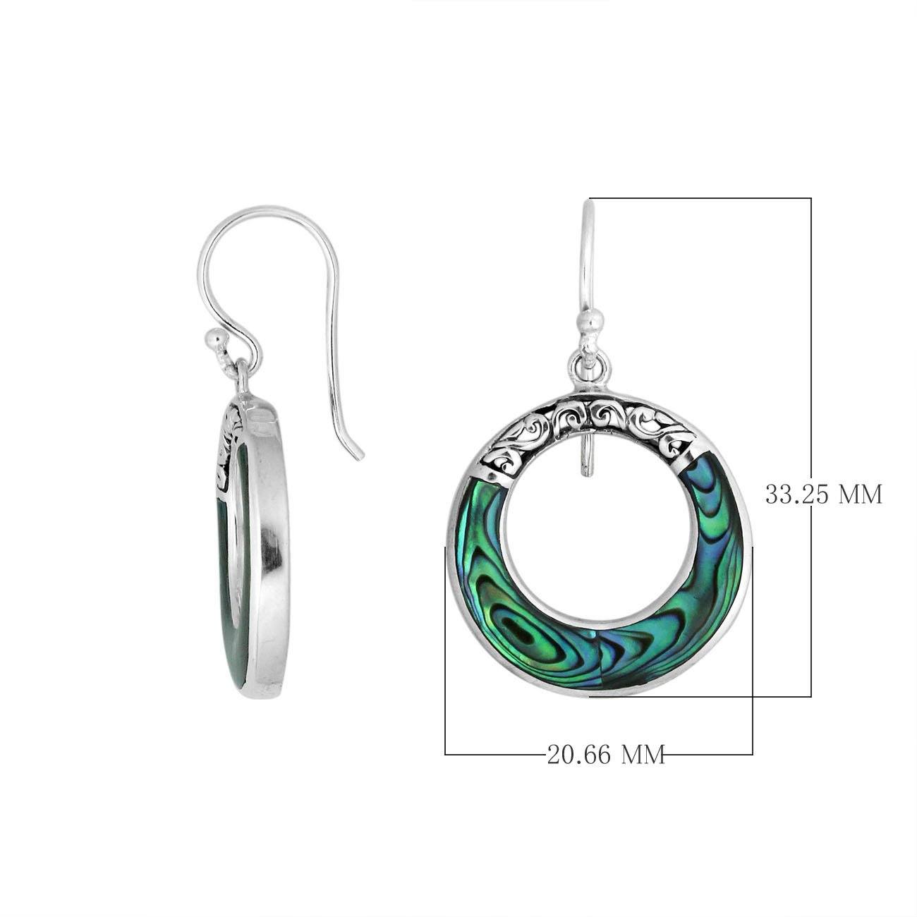 Sterling silver Abalone Shell round dangle earrings with earwire lock