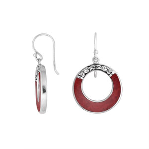 Sterling silver Red Coral round drop earrings with earwire lock