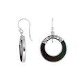 Sterling silver Black Shell round drop earrings with earwire lock