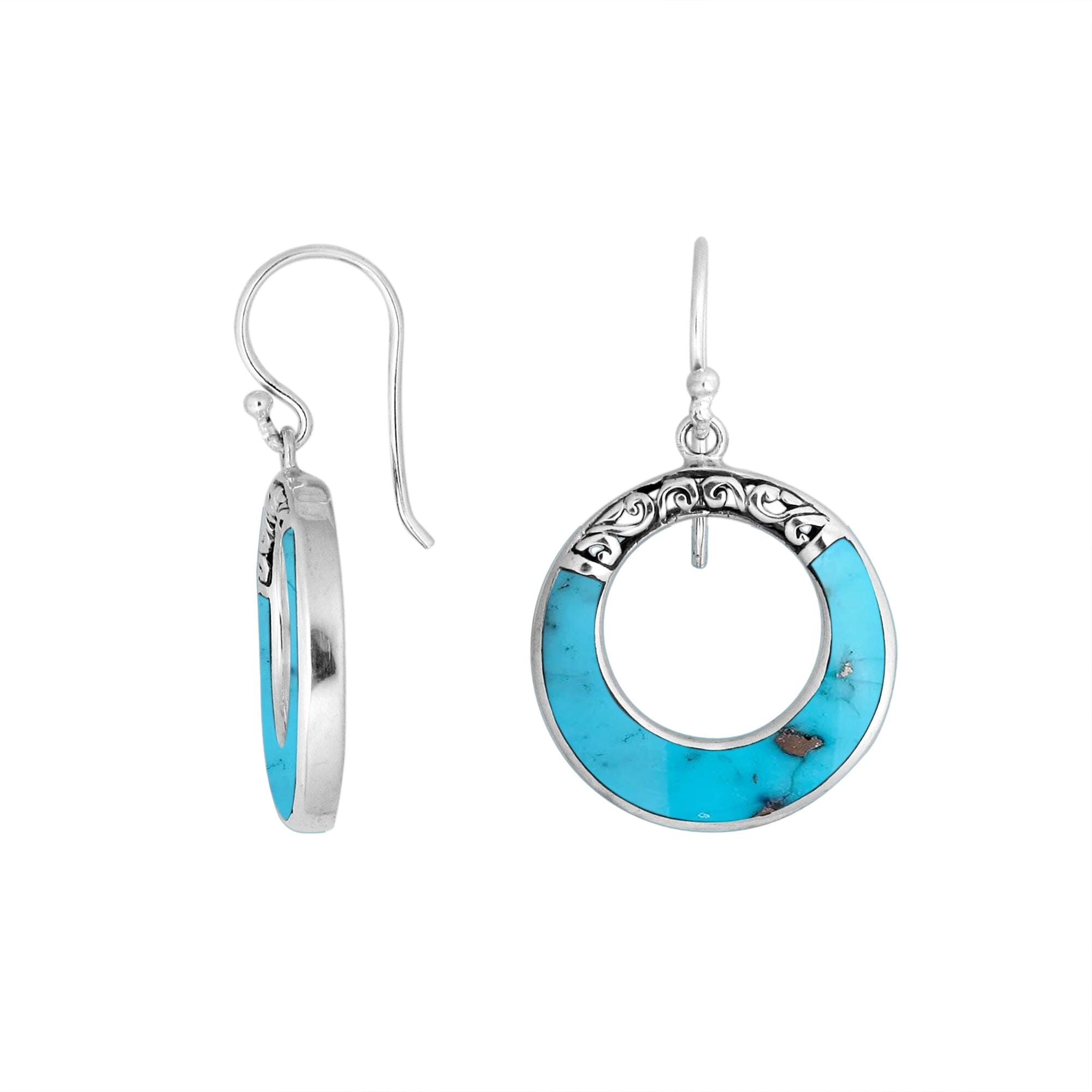 Sterling silver Turquoise Shell round drop earrings with earwire lock