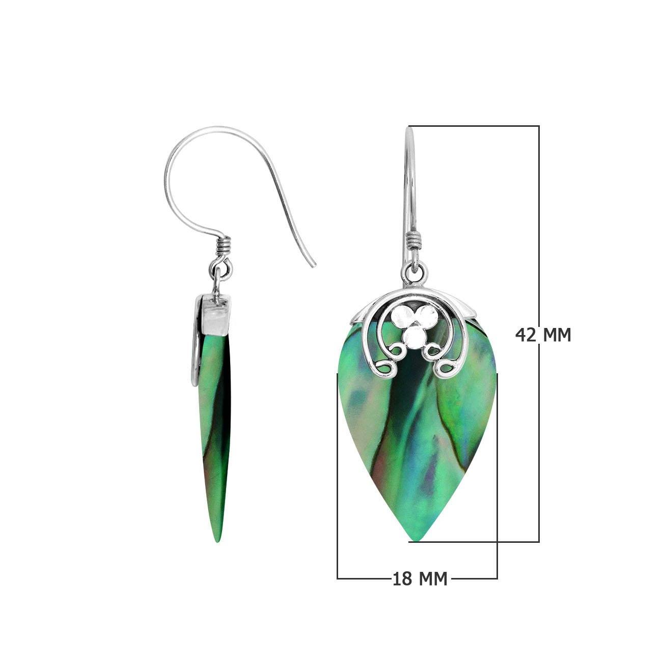 Sterling silver Abalone Shell fancy leaf drop earrings with earwire lock