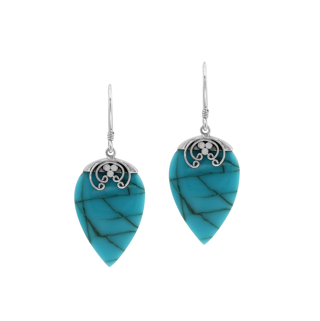 AE-1118-TQ Sterling Silver Fancy Shape Earring With Turquoise Jewelry Bali Designs Inc 
