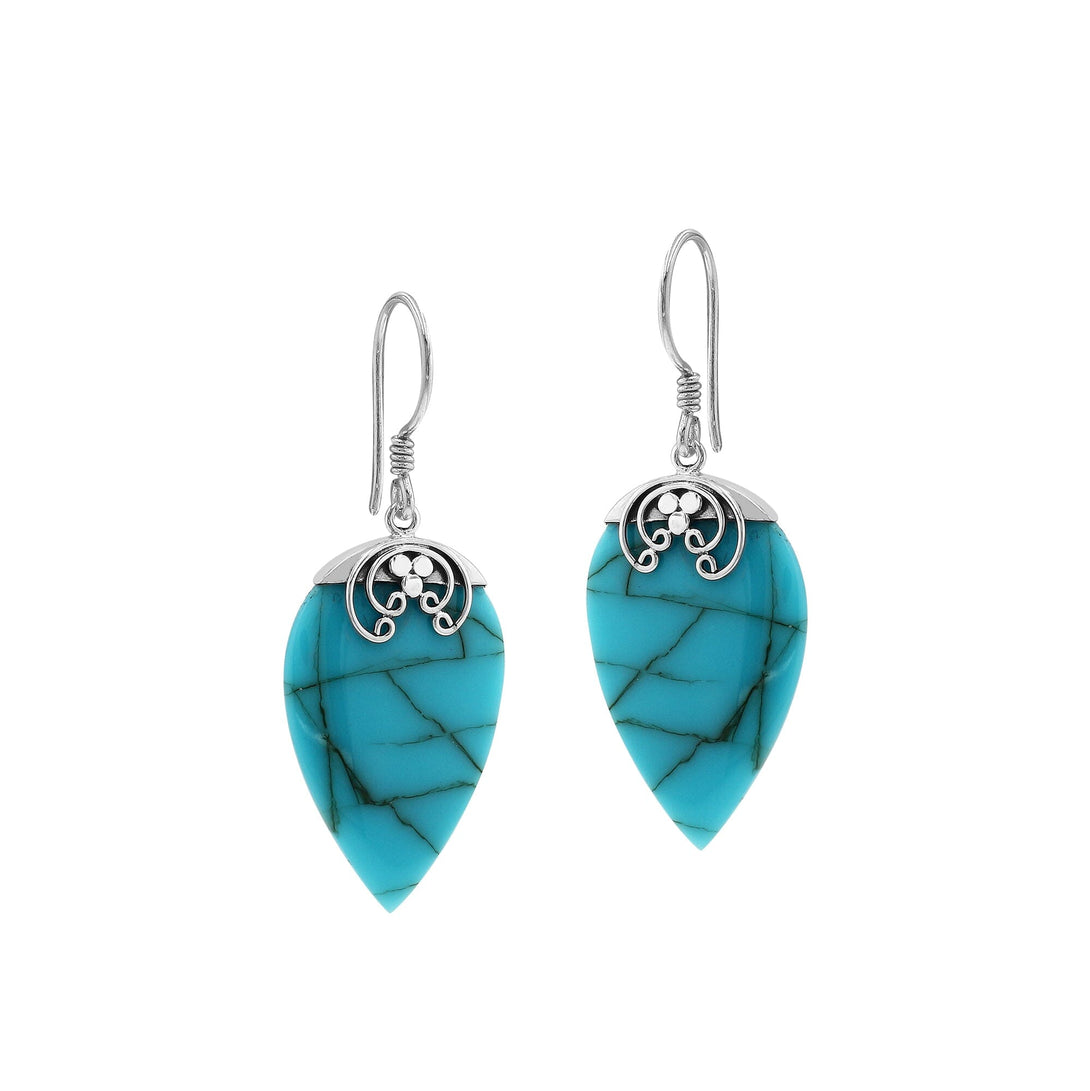 AE-1118-TQ Sterling Silver Fancy Shape Earring With Turquoise Jewelry Bali Designs Inc 