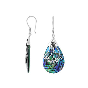 Sterling silver Abalone Shell long teardrop earrings with earwire lock