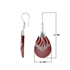 Sterling silver Red Coral long teardrop earrings with earwire lock