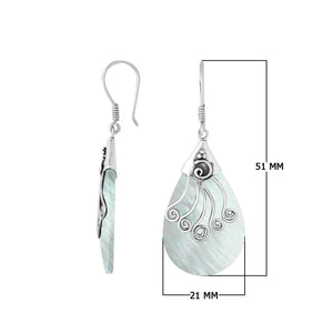 Sterling silver Mother Of Pearl long teardrop earrings with earwire lock