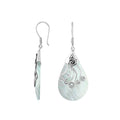 Sterling silver Mother Of Pearl long teardrop earrings with earwire lock
