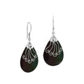 Sterling silver Black Shell long teardrop earrings with earwire lock