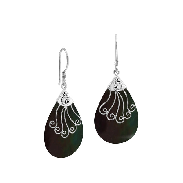 AE-1120-SHB Sterling Silver Earring With Black Shell Jewelry Bali Designs Inc 