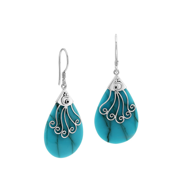 AE-1120-TQ Sterling Silver Earring With Turquoise Jewelry Bali Designs Inc 
