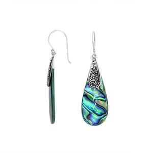 Sterling silver Abalone Shell long drop earrings with earwire lock