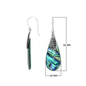 Sterling silver Abalone Shell long drop earrings with earwire lock