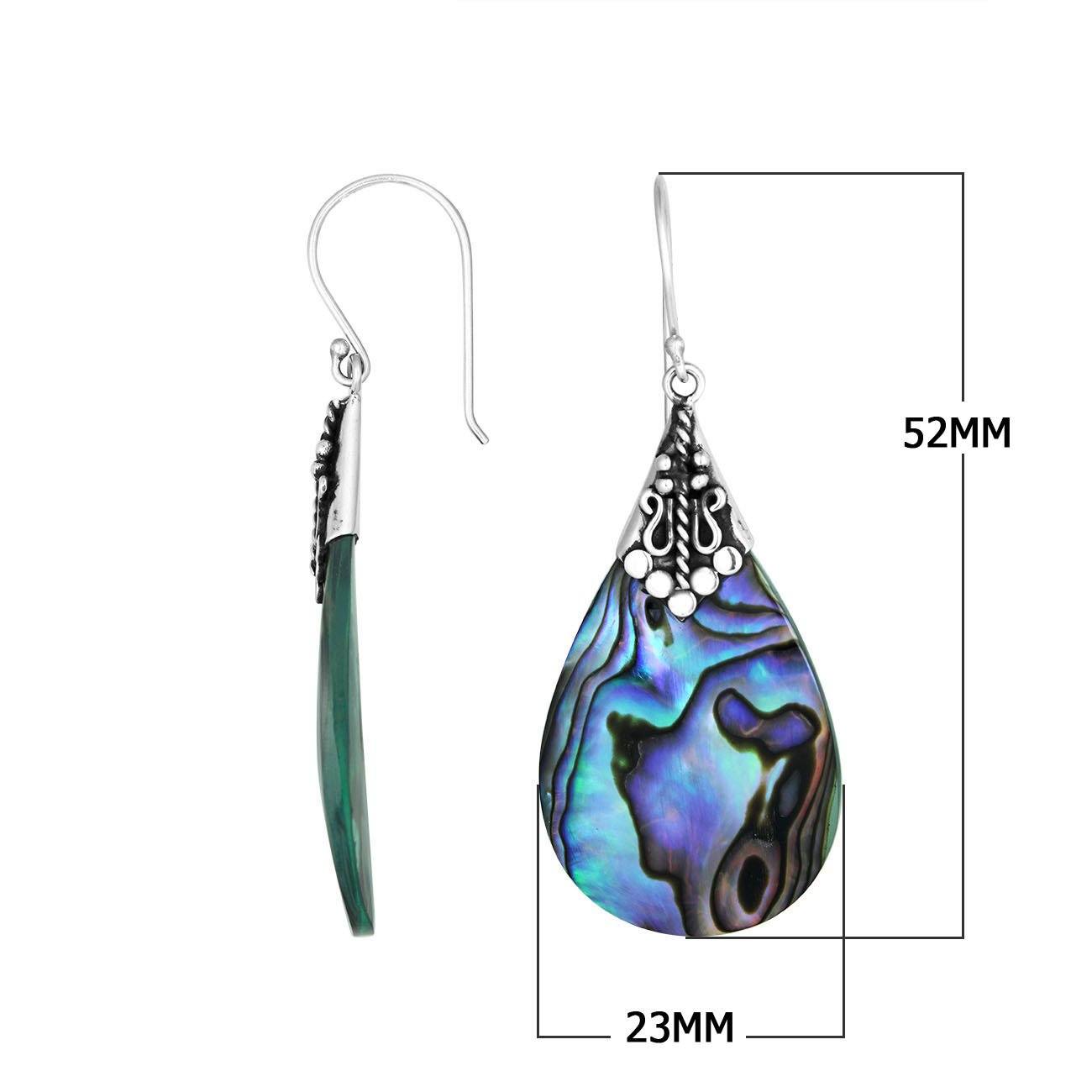 Abalone Shell teardrop silver earrings with ornate detailing