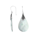 Mother Of Pearl teardrop silver earrings with ornate detailing