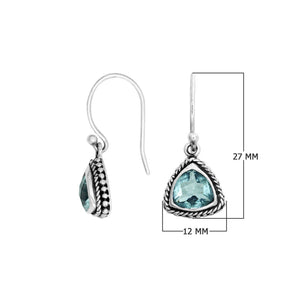 Blue Topaz Quartz triangle silver earrings with rope-pattern border