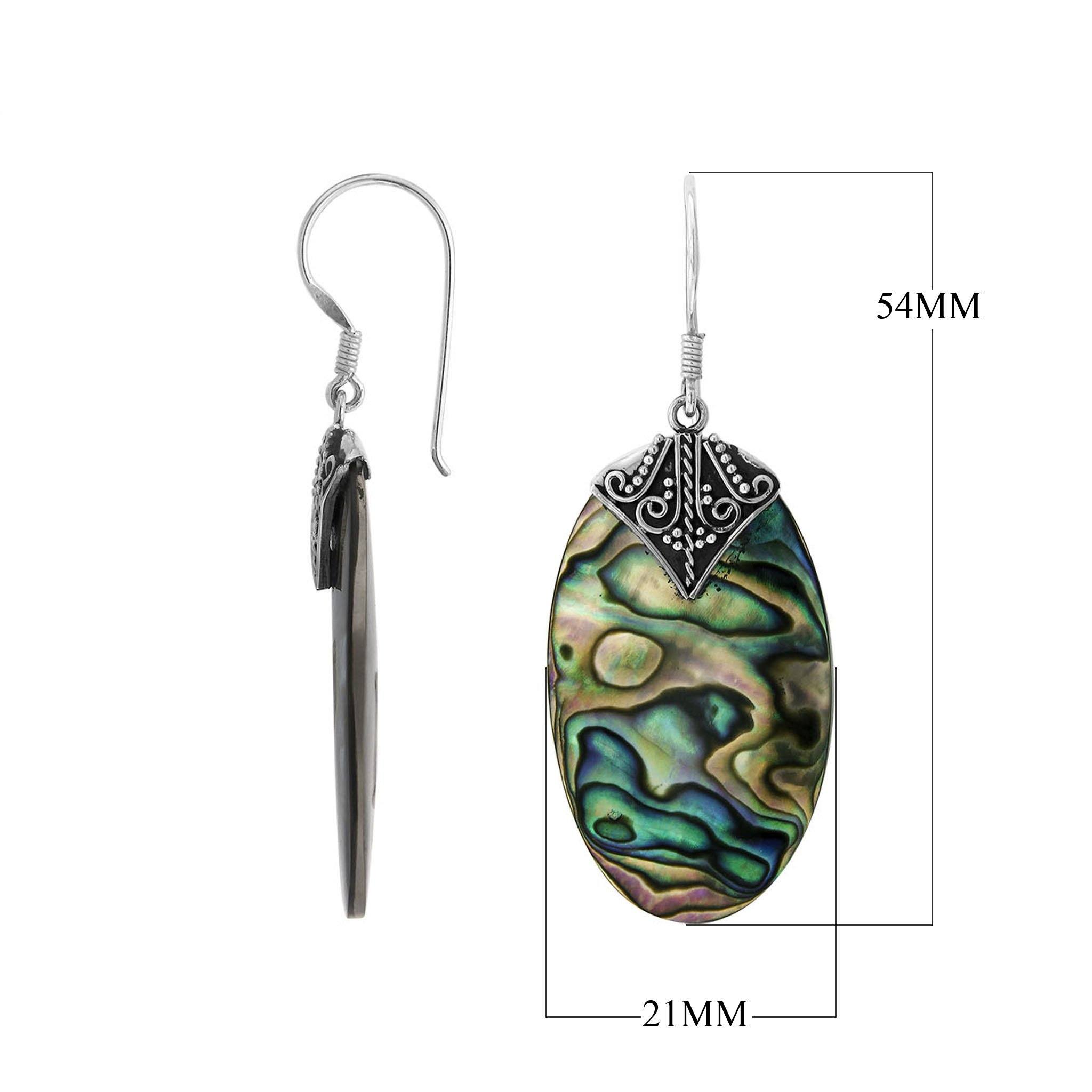 Abalone Shell oval silver earrings with scroll design