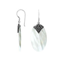 Mother Of Pearl oval silver earrings with scroll design