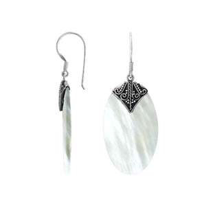 Mother Of Pearl oval silver earrings with scroll design