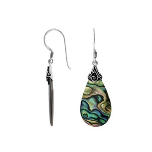 Abalone Shell teardrop silver earrings with swirl detailing