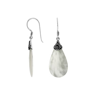 Mother Of Pearl teardrop silver earrings with swirl detailing