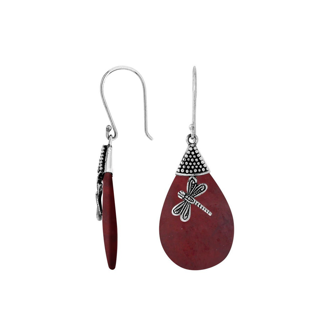 AE-1126-CR Sterling Silver Pears Shape Earring With Coral Jewelry Bali Designs Inc 
