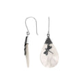 Mother Of Pearl teardrop silver earrings with dragonfly motif
