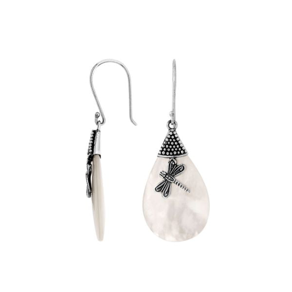 AE-1126-MOP Sterling Silver Pears Shape Earring With Mother Of Pearl Jewelry Bali Designs Inc 