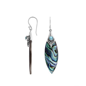 Sterling Silver Abalone Shell And Blue Topaz Quartz Marquise Drop Earrings