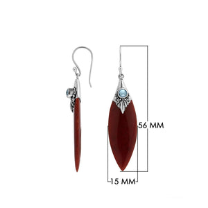 Sterling Silver Red Coral And Blue Topaz Quartz Marquise Drop Earrings