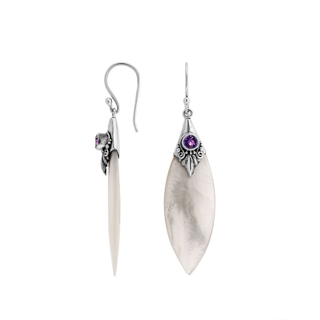 AE-1129-MOP Sterling Silver Fancy Shape Earring With Mother Of Pearl,Amethyst Jewelry Bali Designs Inc 