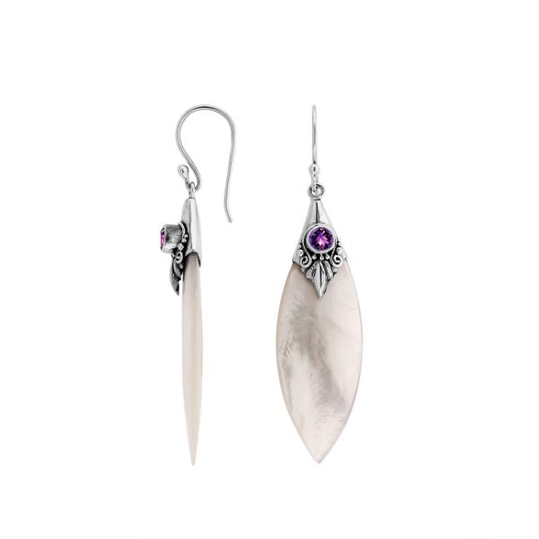 AE-1129-MOP Sterling Silver Fancy Shape Earring With Mother Of Pearl,Amethyst Jewelry Bali Designs Inc 