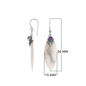 Sterling Silver Mother Of Pearl And Amethyst Quartz Marquise Drop Earrings