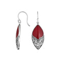 Sterling Silver Red Coral Marquise Drop Earrings With Earwire Lock