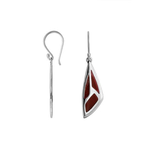 Sterling Silver Red Coral Geometric Drop Earrings With Earwire Lock