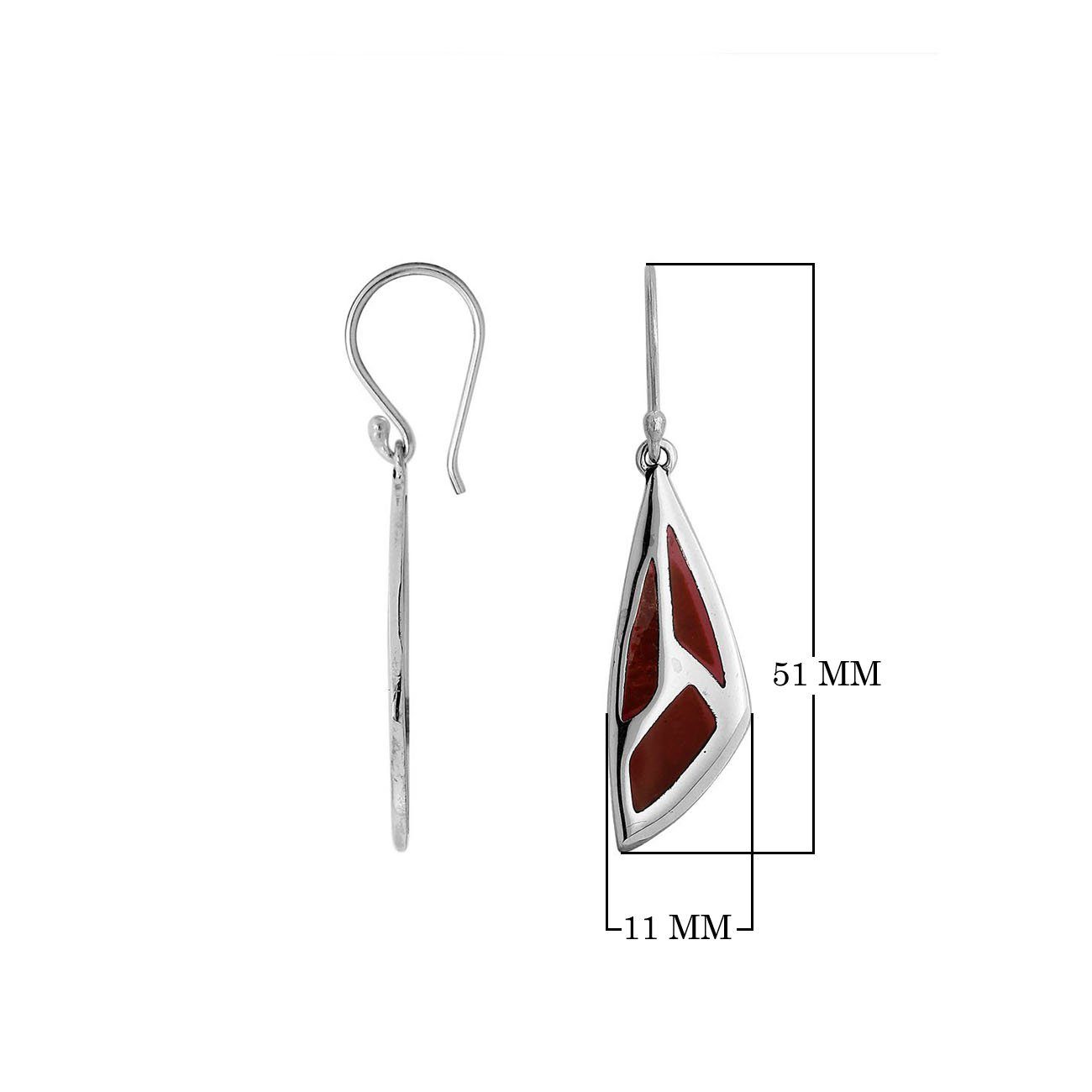 Sterling Silver Red Coral Geometric Drop Earrings With Earwire Lock