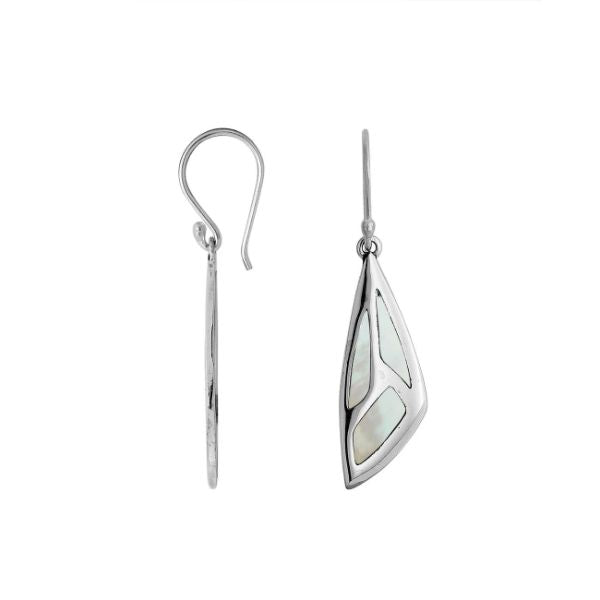 Sterling Silver Mother Of Pearl Geometric Drop Earrings With Earwire Lock
