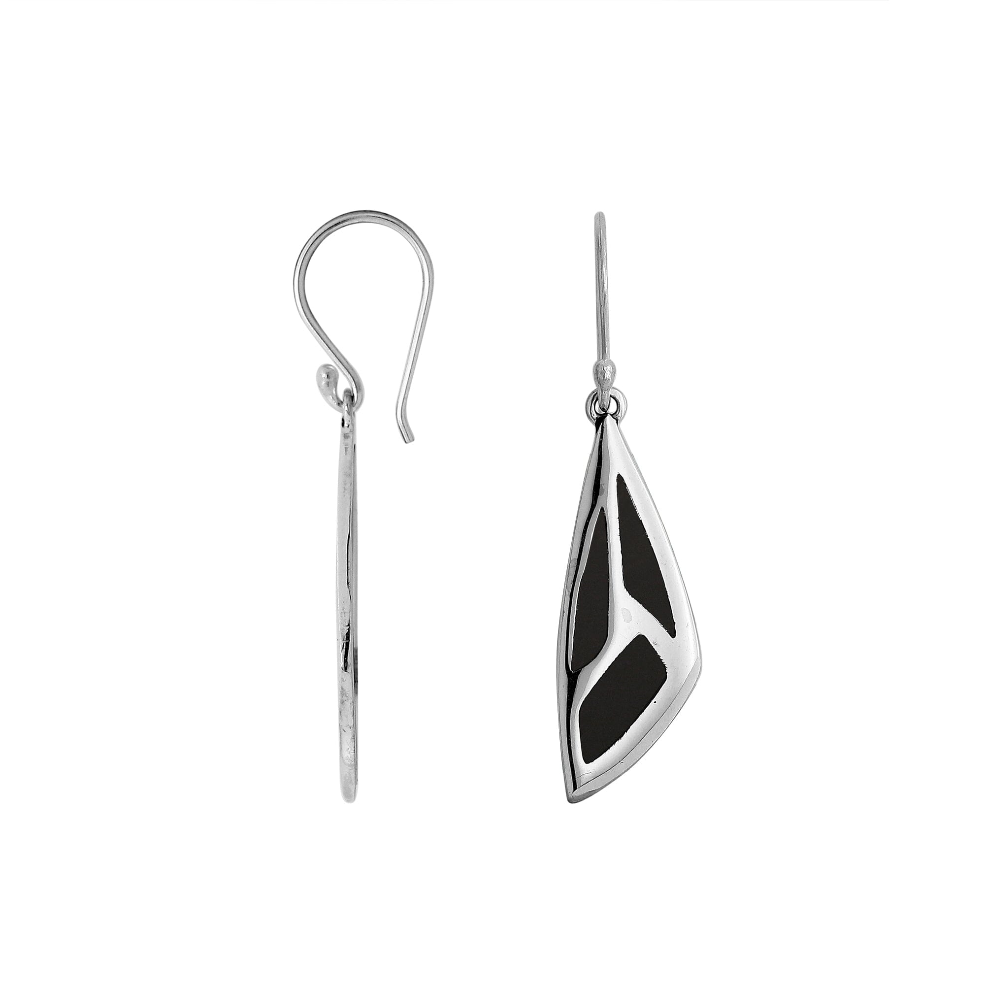 Sterling Silver Black Shell Geometric Drop Earrings With Earwire Lock
