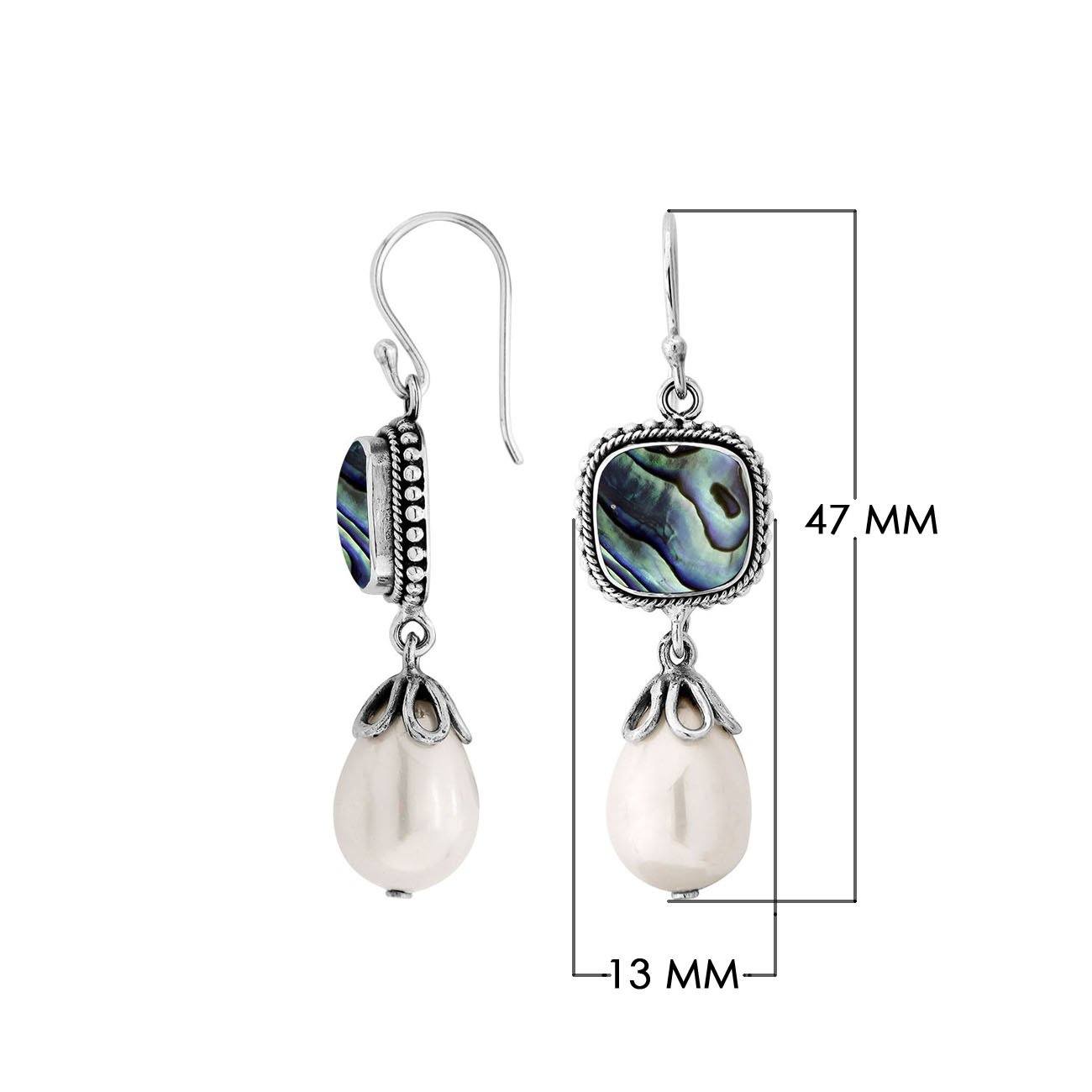 Sterling Silver Abalone Shell And Shell Pearl Drop Earrings With Earwire Lock
