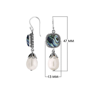 Sterling Silver Abalone Shell And Shell Pearl Drop Earrings With Earwire Lock