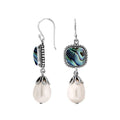 Sterling Silver Abalone Shell And Shell Pearl Drop Earrings With Earwire Lock