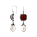 Sterling Silver Red Coral And Shell Pearl Drop Earrings With Earwire Lock