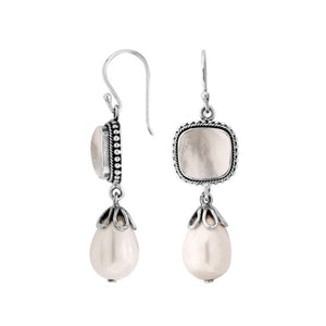Sterling Silver Mother Of Pearl And Shell Pearl Drop Earrings With Earwire Lock