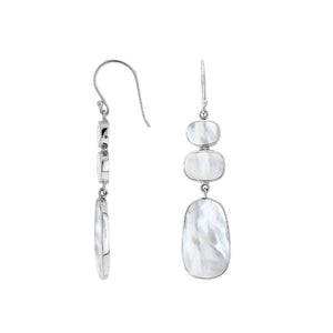 Silver Drop Earrings With Mother Of Pearl Geometric Design